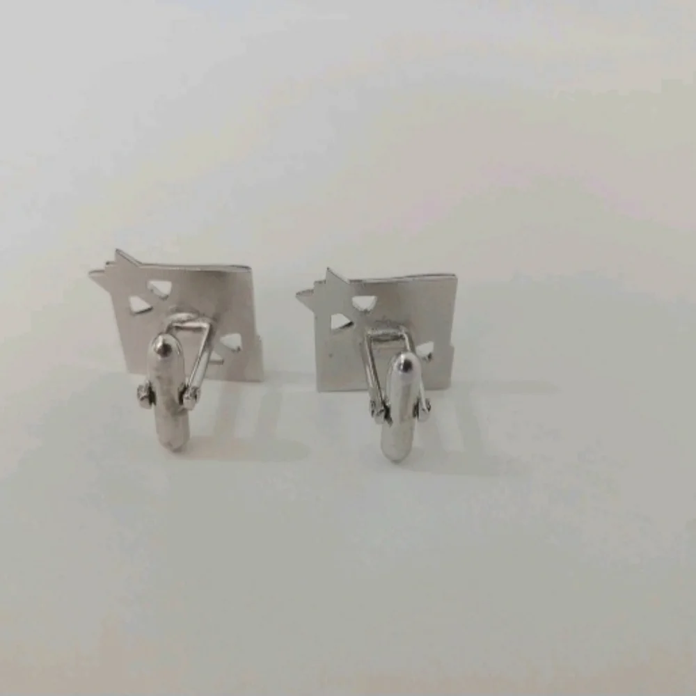 VTG Silver Tone Cutout Arrow Cufflinks Square MCM Modernist Men's Jewelry Retro